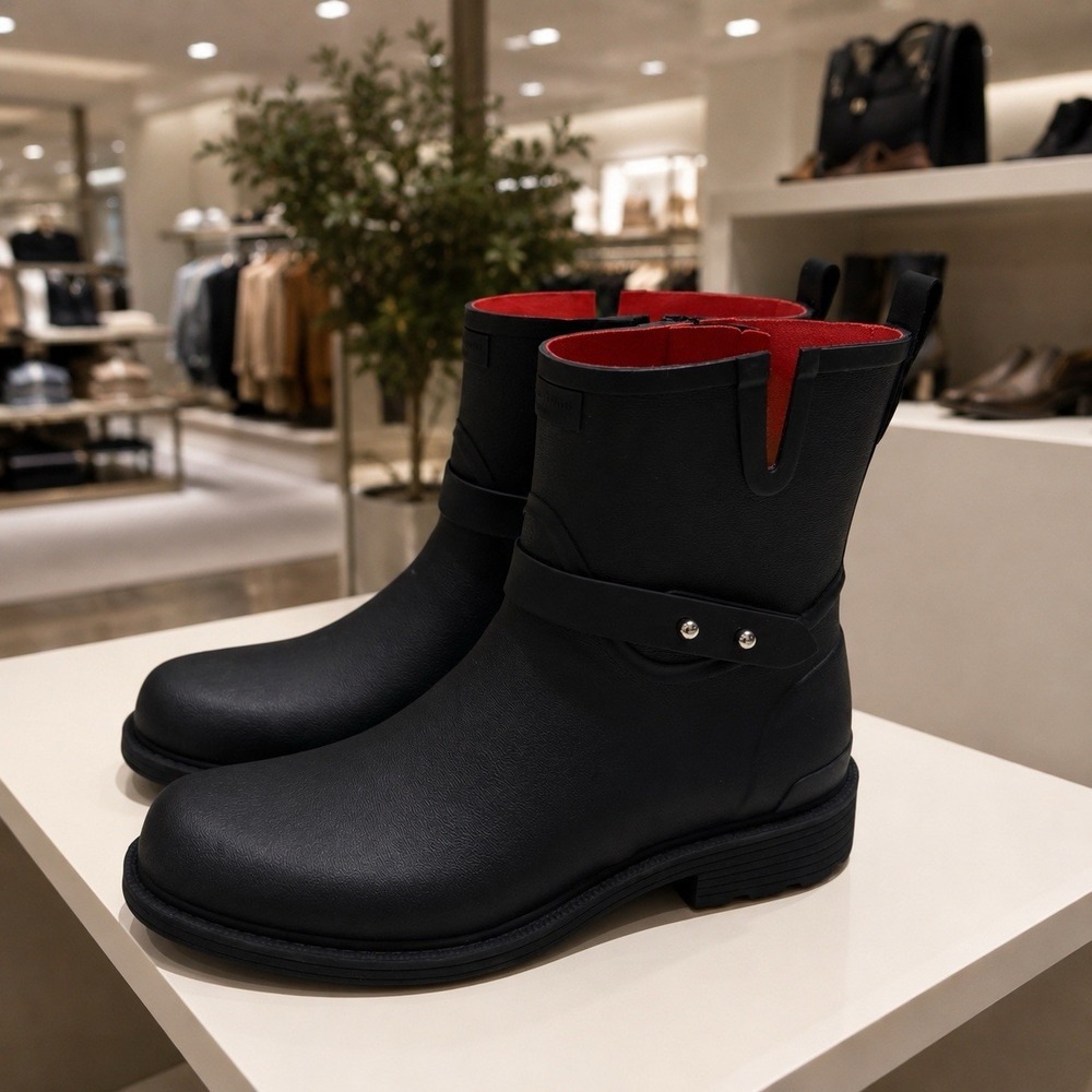 NIB‎ Rag & Bone Moto Rain Boot In Black Capsule Utility Grunge City EU40 US10